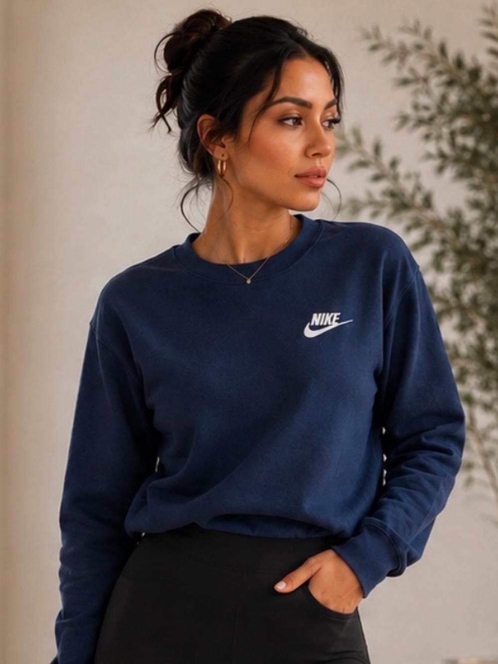 Nike Navy Blue Women's Crewneck Sweatshirt with White Logo